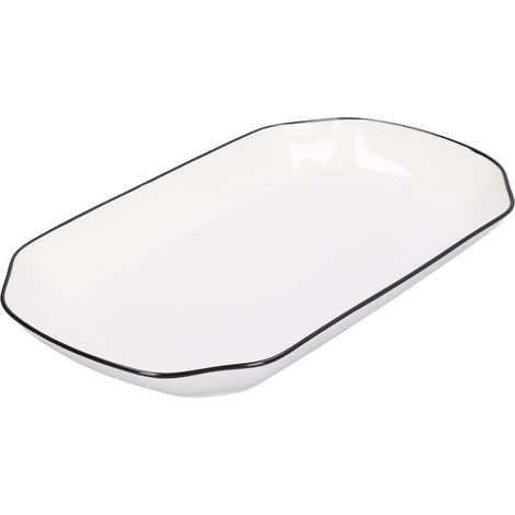 Keramikteller in Fischform, 30 cm Durchmesser, schwarzes Linienmuster, weiß, Küchengeschirr (1/5)
