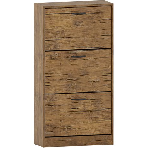 3 Drawer Shoe Cabinet Hallway Storage Cupboard Stand, Antique-Brown