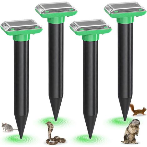 Lot de 4 répulsifs solaires Anti-Taupes, Répulsif à ultrasons, Fréquence Variable 400-1000 Hz, IP66 Imperméable, Dissuasif Efficace Repulsif Pigeon, Anti Souris Gopher, piège à Serpents (1/5)