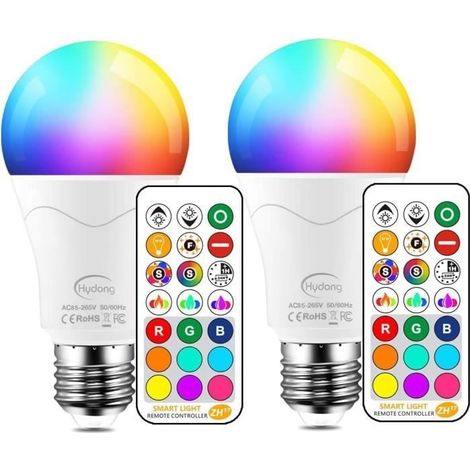 2 Stück E27 10W farbwechselnde, dimmbare LED-Lampen, 12 Farben zur Auswahl, 21-Tasten-Fernbedienung (1/4)
