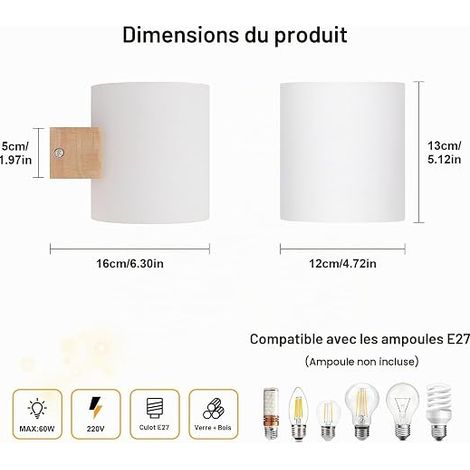 E27 Indoor Wall Light Wood Glass Wall Lamp (1/4)