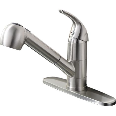 Robinet de cuisine en acier inoxydable nickel brossé, petit robinet d'évier de cuisine extractible avec pulvérisateur, robinet de cuisine bas à trou unique (1/5)