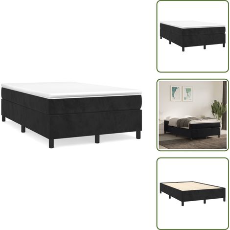 The Living Store Giroletto a Molle con Materasso Nero 120x190 cm in Velluto - Materasso a molle insacchettato