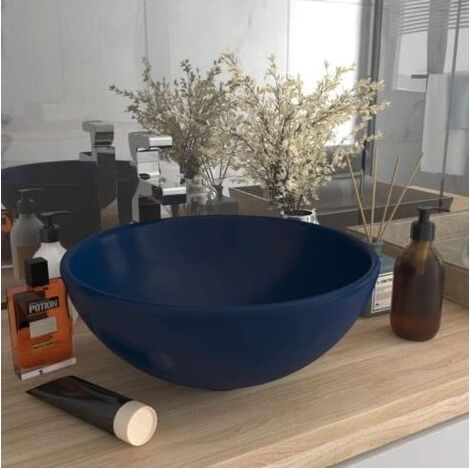 Lavabo ovale da appoggio in ceramica blu scuro opaca, 40 x 33 cm – installazione su piano – design decorativo moderno (1/5)