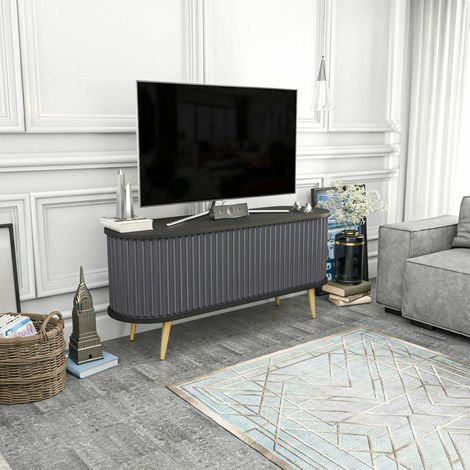 Dmora - Mueble de televisión Aludra, Aparador de salón, Mueble bajo para TV, Base de pared equipada, 140x43h64 cm, Negro y Antracita, con embalaje reforzado (1/5)