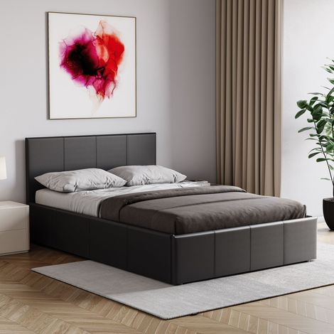 Lisbon 4ft Small Double Faux Leather Ottoman Bed Frame, 120 x 190 cm, Black
