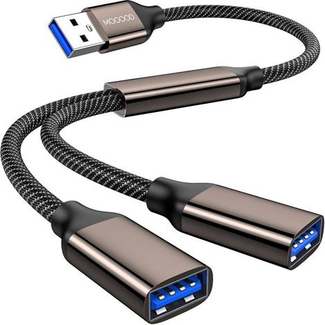 Câble Répartiteur USB 3.0, Cable Double USB, Adaptateur 1 Mâle vers 2 Femelle 5Gbps, Hub Multiport USB, Rallonge Type Couleur:marr (1/5)