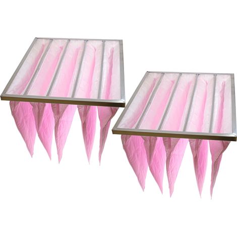 vhbw 2x HVAC F7 Bag Filter for Air-Conditioner Unit, Ventilation System, HVAC Applications, 49 x 59.2 x 36 cm, Pink - Pocket Filter, AC Air Filter