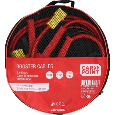 CABLES DEMARRAGE AVEC PRISE SECURITE 500A 3,5M 6/12/24V (PINCES & POIGNEES ISOLEES) CARPOINT