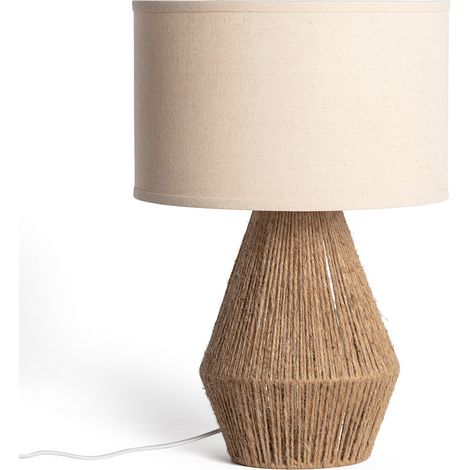 Lámpara de Mesa Cuerda de Algodón y Lino Muitu Dione Beige Lino