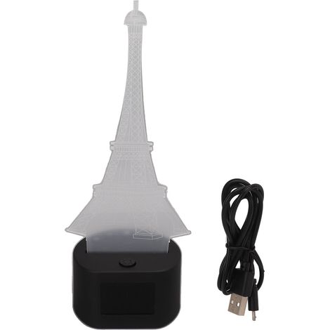 Lampe 3D Tour Eiffel multicolore, gradation lumineuse, acrylique haute transparence, veilleuse avec rétroéclairage, 9 sonneries, horloge calendrier numérique. (1/5)