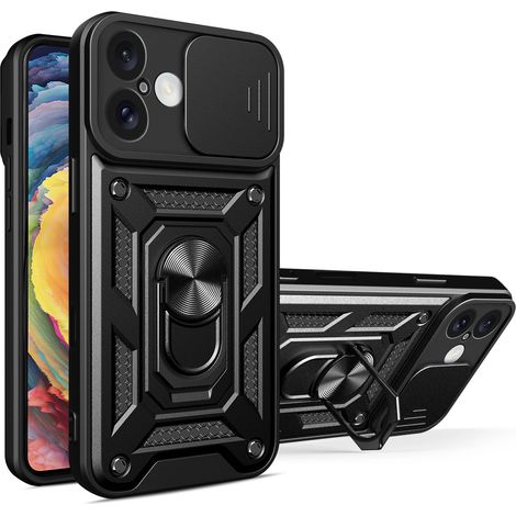 Custodia Hybrid Armor Camshield per iPhone 16 Plus con copertura per fotocamera e supporto - Nera (1/5)