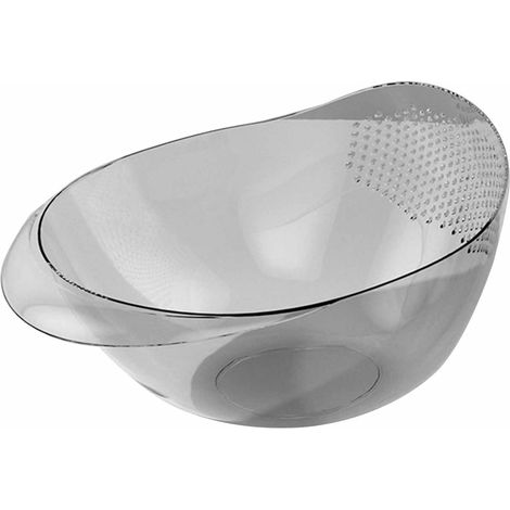 Transparente Reisschüssel mit seitlichem Abtropfgitter – Multifunktionaler Behälter zum Waschen und Abtropfen von Reis aus aschfarbenem Kunststoff (1/5)