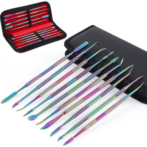 Lot de 10 outils de sculpture de cire à double extrémité en acier inoxydable avec étui de transport pour sculpter, détailler, sculpture de poterie (1/5)