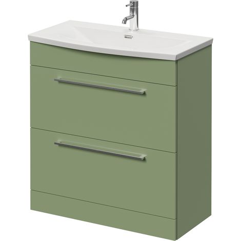 Napoli 390 Olive Green 800mm 2 Drawer Vanity Unit with Arc Basin - 800mm - Chrome 480mm Handle