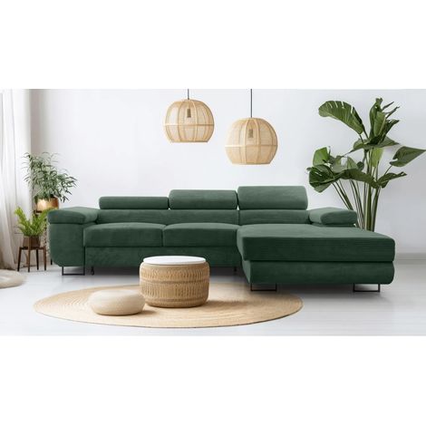 AX LIVING Cord Couch L Form – Arborio R 280 cm Ecksofa in Dunkelgrün