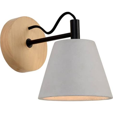 [GEBRAUCHT] B-Ware Lucide Possio Wandleuchte Mit Betonschirm Und Holz Wandleuchte Deko Wandlicht E1