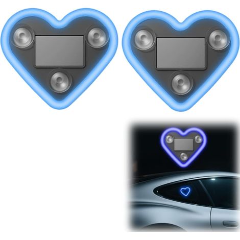 Lot de 2 néons LED solaires en forme de cœur - Éclairage d'ambiance étanche IP65 avec plusieurs modes - Décoration romantique pour voiture et extérieur (bleu) (1/5)