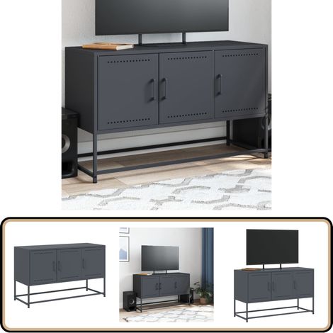 Meuble TV anthracite 100,5x39x60,5 cm acier - Meubles Tv - Meuble Tv Industriel - Meuble Tv Acier - Rangement Tv - Support Tv Mural