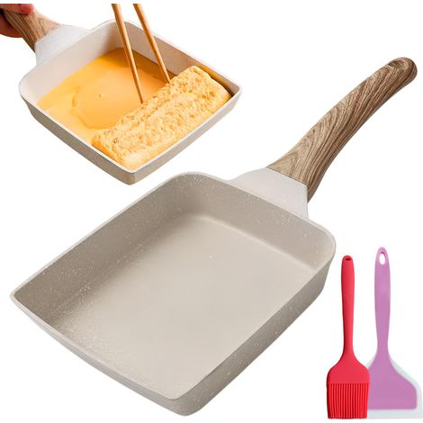 Poêle à Omelette Japonaise: Tamagoyaki Poêle avec Spatule et Pinceau en Silicone, Poêle à Omelette Antiadhésive pour Omelettes Japonaises, pour Tous Types de Cuisinières, Blanc, 18 x 15 cm (1/5)