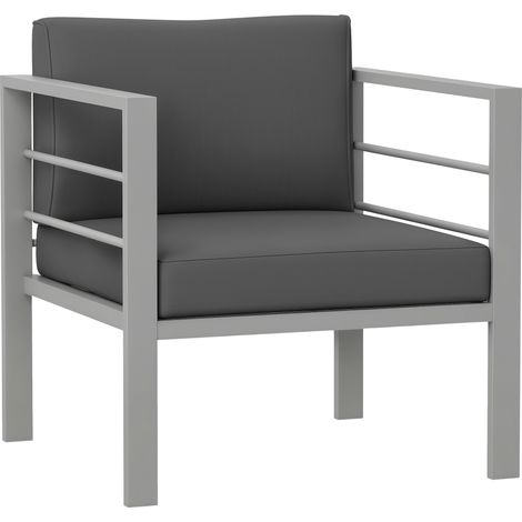 Outsunny Patio Furniture Aluminium Armchair with Cushions, Charcoal Grey