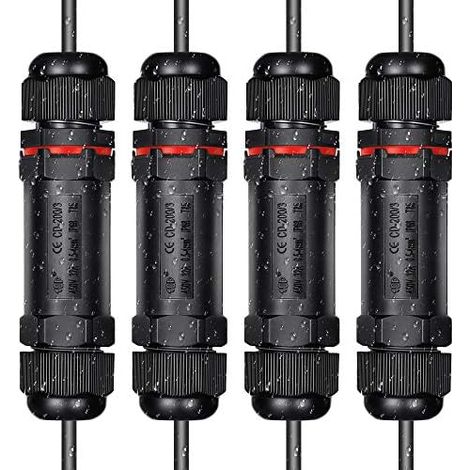 4 Pack Waterproof Cable Connector IP68 - 3 Pin - For 1-13mm Diameter Cable - Made of ABS + PVC - Outdoor & Garden (1/5)