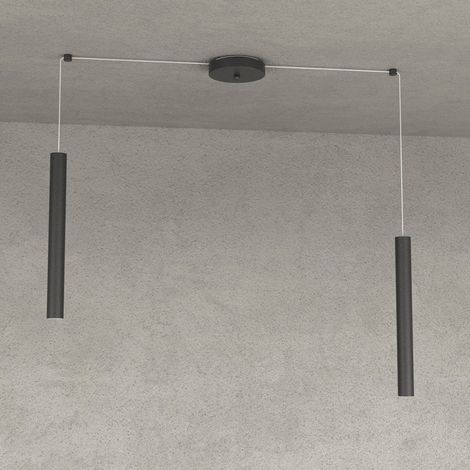 Lampadario top light round tube 1174 s2 gu10 led cilindro metallo moderno, finitura metallo nero