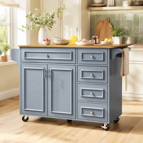 Isola cucina pieghevole con contenitore 110 x 45/75 x 92 cm in MDF e metallo blu DESVIAE (1/5)