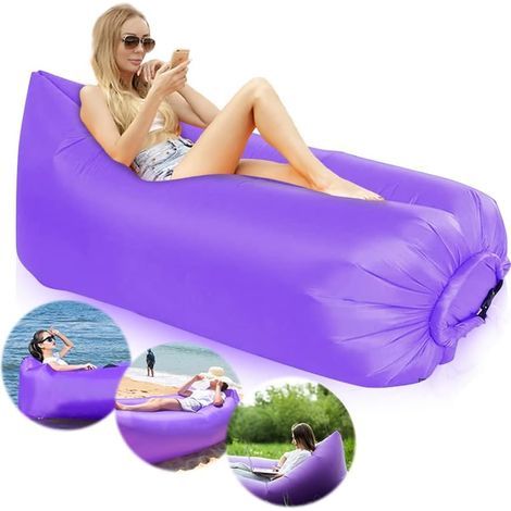 Canapé gonflable, fauteuil gonflable étanche, canapé coussin d'air portable, canapé coussin d'air pliable et résistant, idéal pour les voyages, le camping, la piscine et la plage - Violet (1/5)