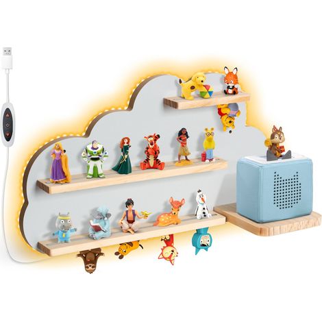 Todeco – Étagère murale pour Tonie Box – Capacité 15-20 figurines – Bande LED réglable – Installation rapide – Design sécurisé pour enfants (1/5)