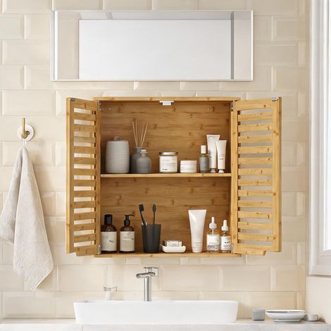 Meuble de salle de bain mural en bambou 60 x 20 x 60 cm (1/5)