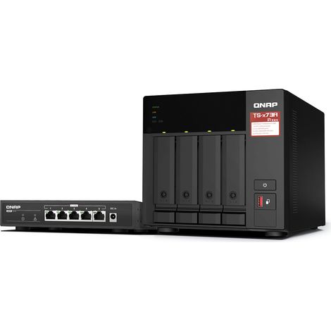 QNAP TS-473A + QSW-1105-5T Bundle Pack NAS Tower Collegamento ethernet LAN Nero V1500B (1/5)