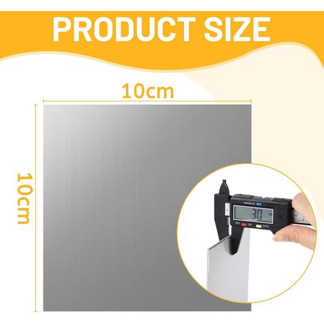 LALAGO 1 Pièce 10 x 10cm Plaques d'Acier Inoxydable 304, Tôle en Acier Inoxydable de 3 mm d'Épaisseur avec Film Double Face, Tôle Métallique Non Magnétique Carrée en Tôle Fine pour Réparation DIY (1/4)