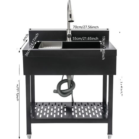 Évier utilitaire, acier inoxydable, robinet escamotable (1/2)