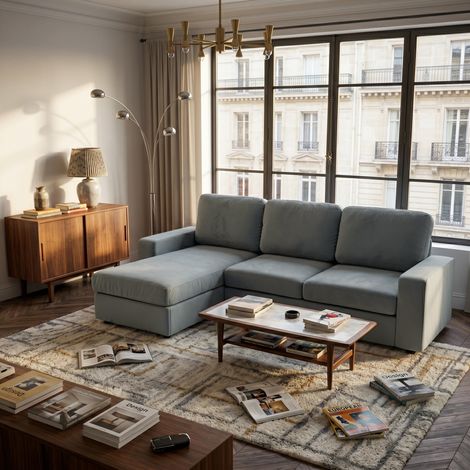 AMXCNOY Canapé avec rangement, grand canapé d'angle avec 4 compartiments de rangement, canapé familial, espace de détente confortable avec pouf, design moderne