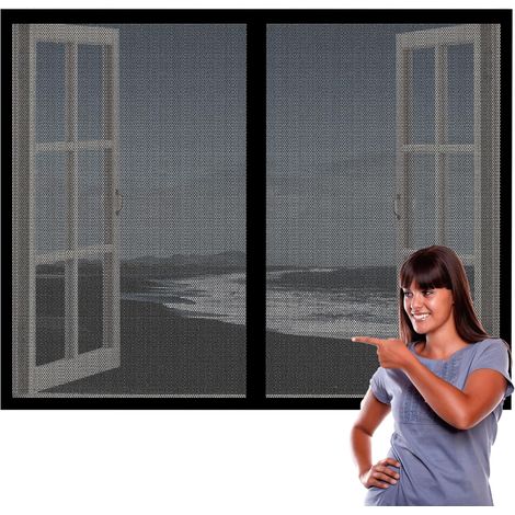 Moustiquaire Porte Fenetre Magnétique 142 x 117 cm Rideau Moustiquaire Fenetre Aimantée Fermeture Automatique Sans Perçage pour Fenêtres et Portes, Noir (1/5)