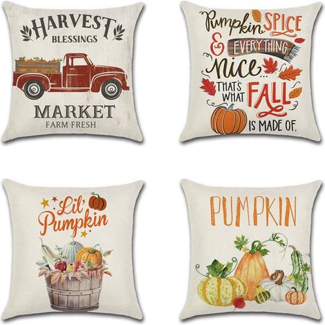 Juego de fundas de almohada de Acción de Gracias, juego de 4 piezas, fundas de almohada decorativas de algodón y lino para otoño, fundas de almohada para sofá, coche y decoración del hogar, 45 x 45 cm