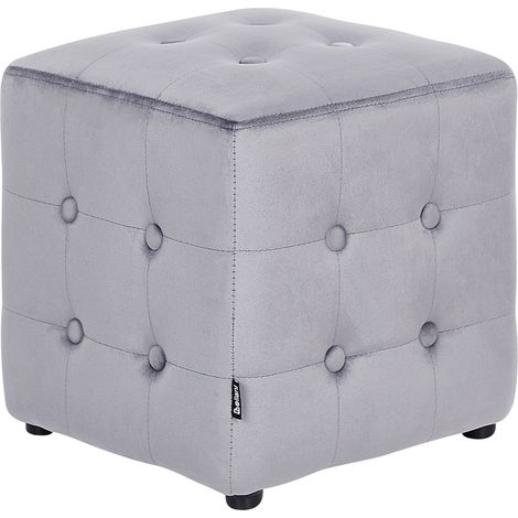 Puf cubo reposapiés capitoné dormitorio sala de estar terciopelo gris Wisconsin