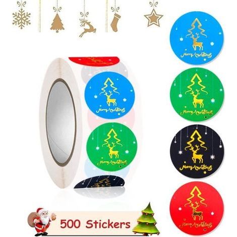 Christmas Stickers - Unspecified - Round Labels - 500 Pieces - 2.5 cm - Kraft Paper (1/4)