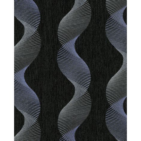Graphic wallpaper wall EDEM 85035BR36 vinyl wallpaper slightly textured with wavy lines and metallic highlights anthracite black grey violet blue silver 5.33 m2 (57 ft2) (1/5)