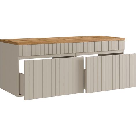 Mobile sotto lavabo sospeso scanalato beige con ripiano 120 cm - SATARA