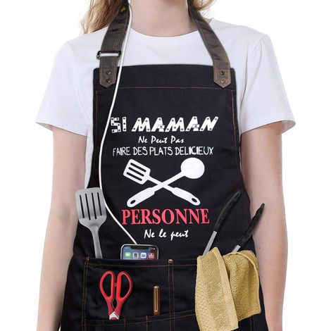 Tablier de Cuisine Etanche pour Maman/Femme avec 6 Poches Taille Réglable Anti-Brûle Tablier Humoristique Familial, Restaurant, Jardin, Barbecue, Café Cadeau pour Mère Anniversaire (1/5)
