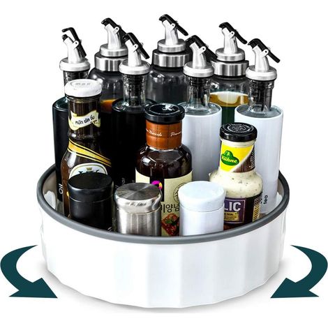 Porte Épices - Plateau Tournant 360° - Organisateur Cuisine Rotatif en ABS - Support Condiments Antidérapant - Blanc ×1