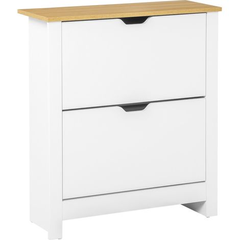 Meuble à chaussures gain de place avec 2 portes pour 12 paires, étagère de couloir en blanc naturel Aosom (1/5)