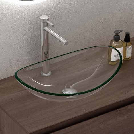 doporro lavabo sobre encimera lavabo de cristal 53,5x35,5x16cm en vidrio transparente lavabo Minerva08 (1/5)