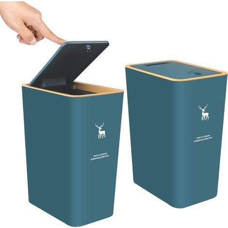 Lot de 2 poubelles de 4 gallons Couvercle à pression Résistantes aux chiens Poubelle en plastique pour salle de bain Couleur verte (1/5)