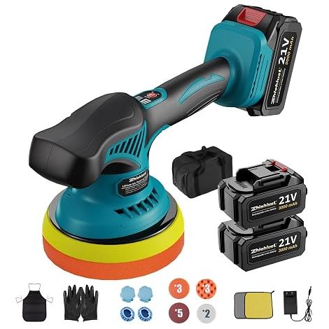 6 Inch Cordless Car Polisher Kit with 2 x 21v3000mAh Batteries and 8 Adjustable Speeds from 2800 to 6000rpm for Car Polishing, Waxing and Scratch Removal (1/5)