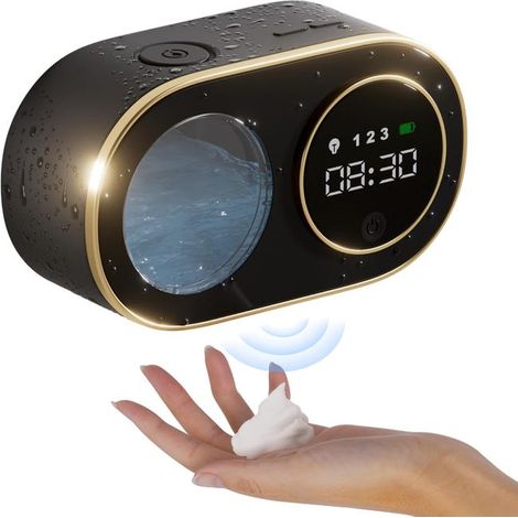 Distributeur de savon automatique noir sans contact, affichage de l'heure LED HD, distributeur de savon en mousse mural rechargeable