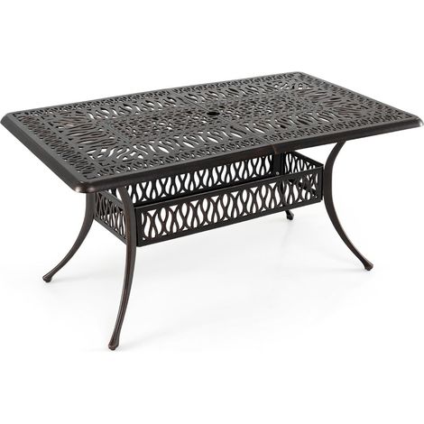 Tavolo da esterno in alluminio con foro per ombrellone, 151x91 cm