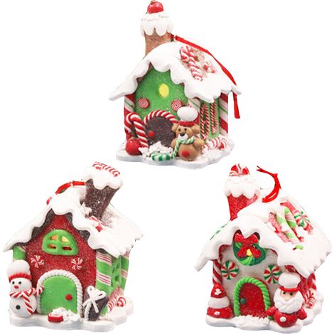 (Set mit 3 Modellen) Weihnachtsdekorationen, beleuchtetes Weihnachtshaus aus Polymerclay, LED-beleuchtetes Weihnachtshaus, Weihnachtsdekorationen (A+B+C) (1/2)